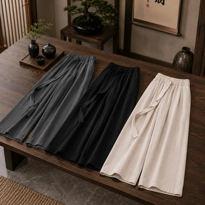 Men's Japanese Wide Leg Pants, Hakama Style Cotton Trousers
